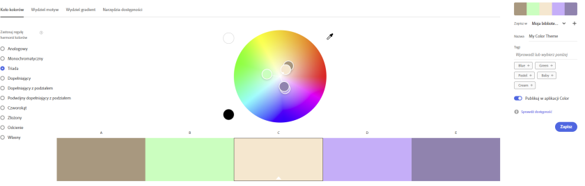 Grafika pokazujące narzędzie Adobe Color Wheel